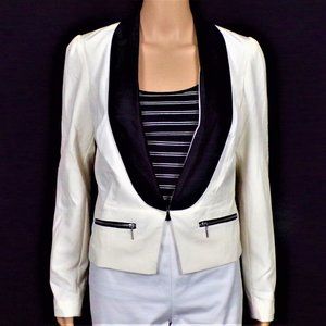 CANDIE'S size M white/black smoking jacket polyester/rayon/spandx dry clean only